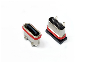 TYPE-C 16P防水母座 四腳直立式插板 U型口粉末冶金外殼